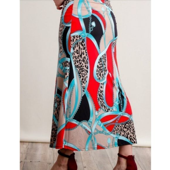 Red Animal Print Maxi Skirt - Picture 4 of 5